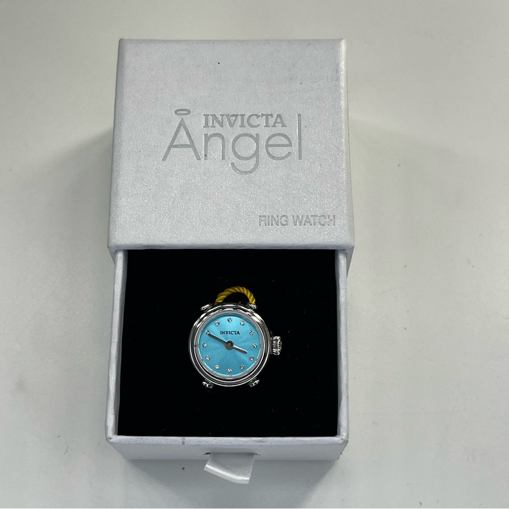 INVICTA Mini Angel Quartz Crystal Blue Dial Ladies Men’s Silver Ring Watch NWB - Picture 2 of 4
